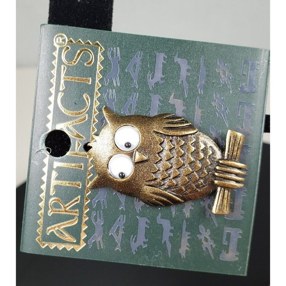 Vintage 1980's JJ Jonette Artifacts Owl on Tree Branch with Googly Eyes Tac Pin - Picture 6 of 10